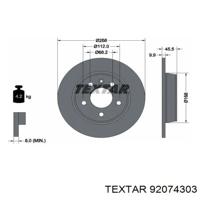 92074303 Textar диск гальмівний задній
