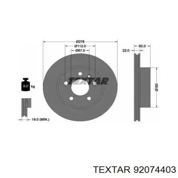 Диск переднього гальма Textar 92074403 ціна, від 36.44 USD