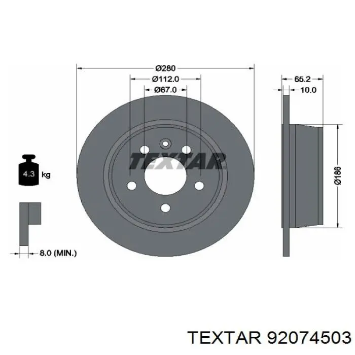 92074503 Textar диск гальмівний задній