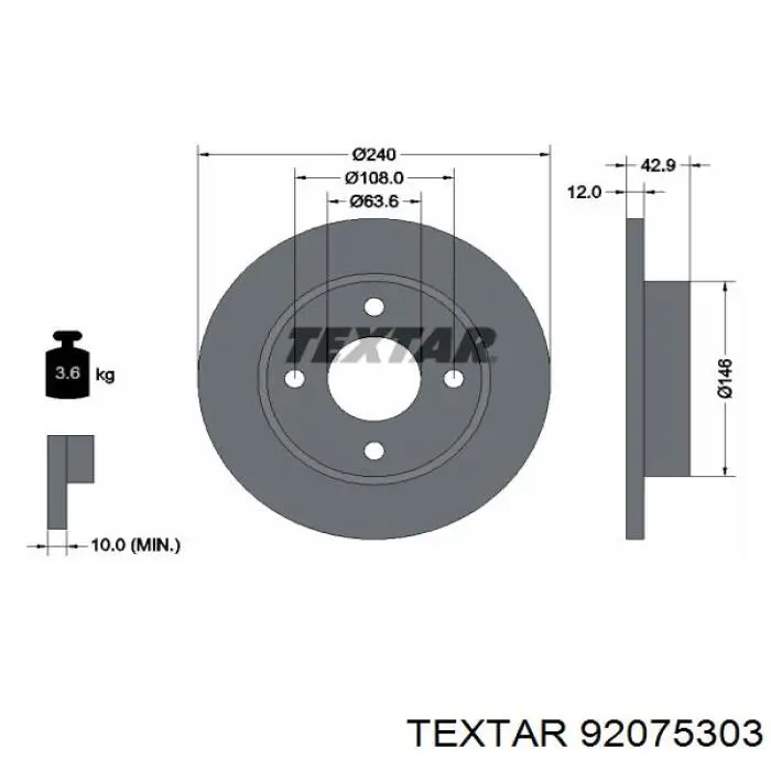 92075303 Textar диск гальмівний передній