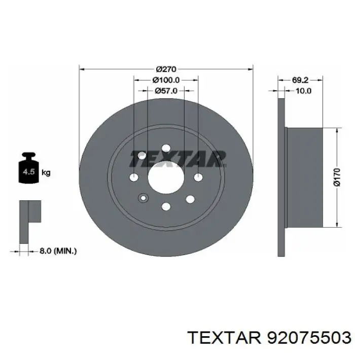 Диск гальмівний задній 92075503 Textar