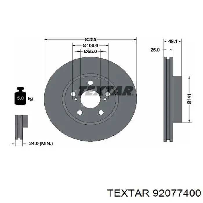 92077400 Textar диск гальмівний передній