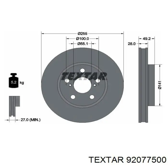 92077500 Textar диск гальмівний передній