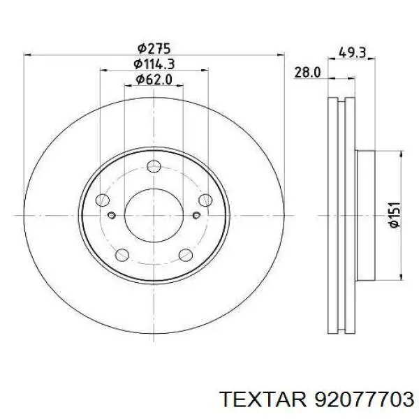 Диск переднього гальма Textar 92077703 ціна, від 38.00 USD