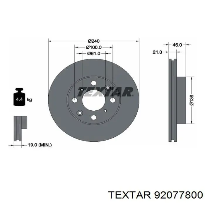 92077800 Textar диск гальмівний передній
