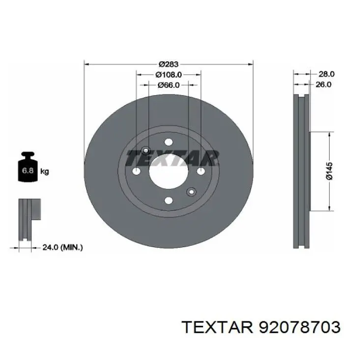 92078703 Textar диск гальмівний передній