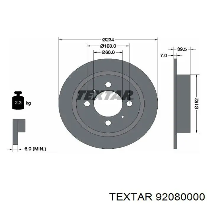 92080000 Textar диск гальмівний задній