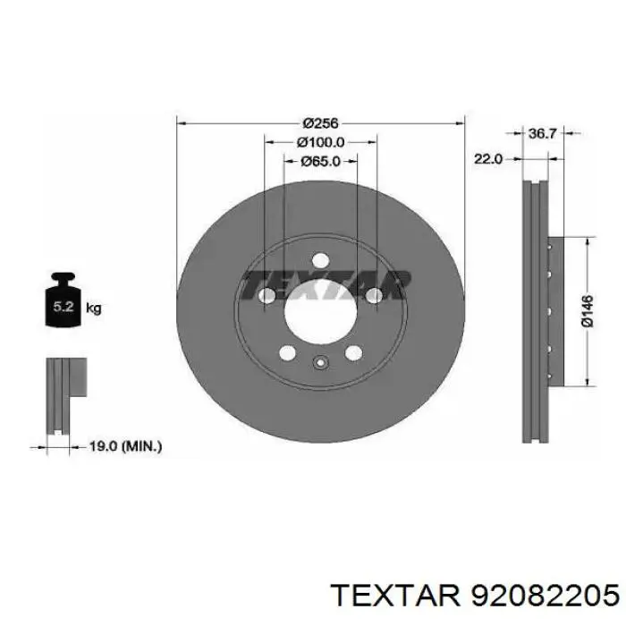 Диск переднього гальма Textar 92082205 ціна, від 32.60 USD