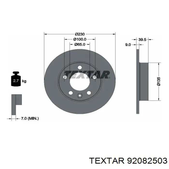 92082503 Textar диск гальмівний задній
