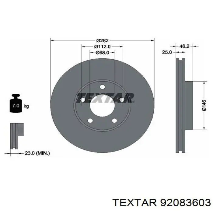 Диск гальмівний передній 92083603 Textar