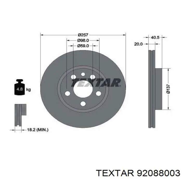 92088003 Textar диск гальмівний передній