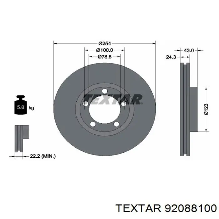 Диск гальмівний передній 92088100 Textar