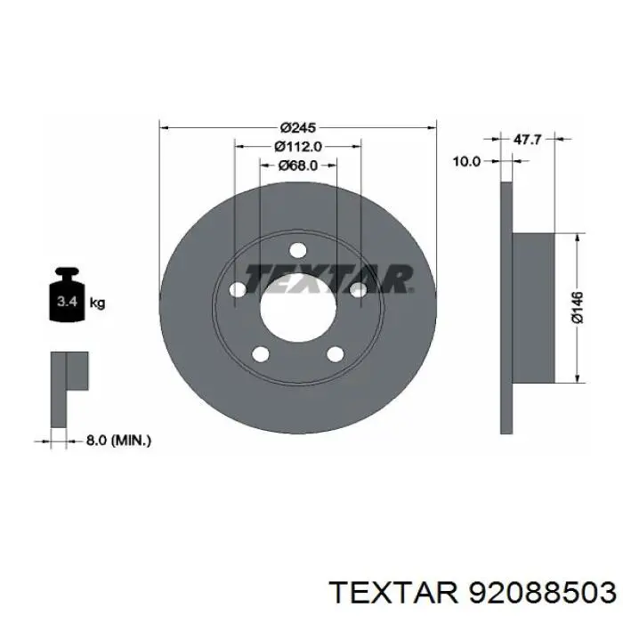 92088503 Textar диск гальмівний задній