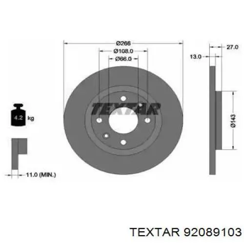 92089103 Textar диск гальмівний передній