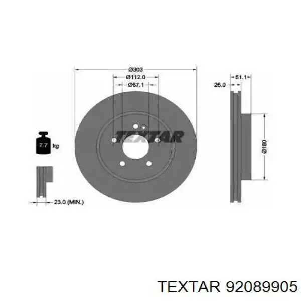 Диск переднього гальма Textar 92089905 ціна, від 41.02 USD