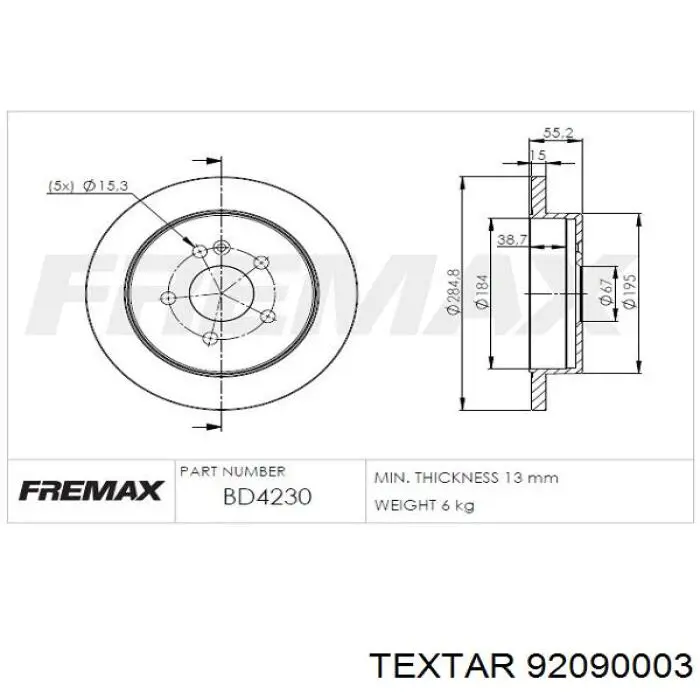 Гальмівні диски 92090003 Textar