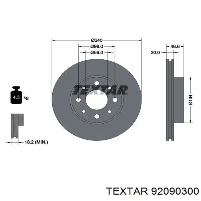92090300 Textar диск гальмівний передній