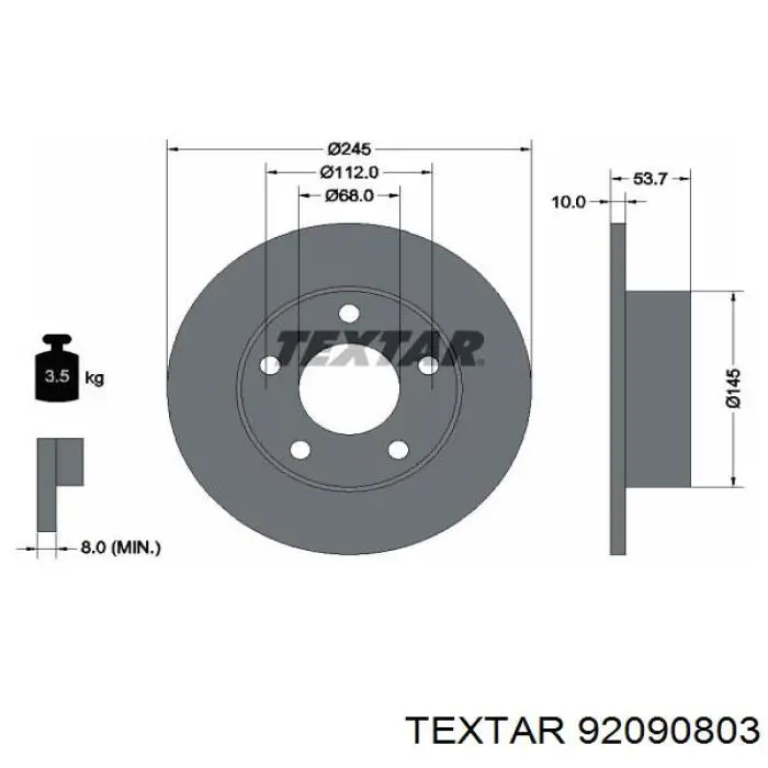 92090803 Textar диск гальмівний задній
