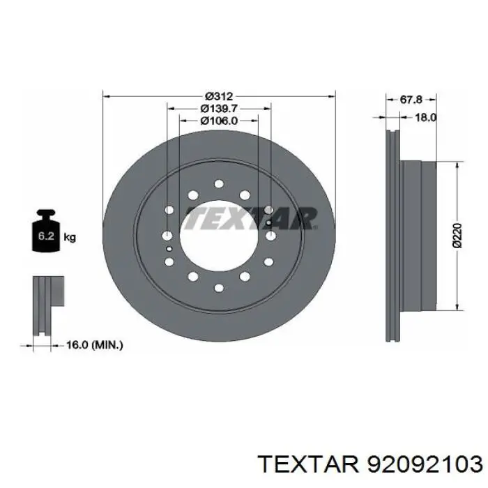 Диск гальмівний задній Textar 92092103