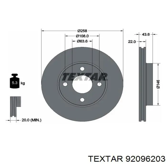 92096203 Textar диск гальмівний передній