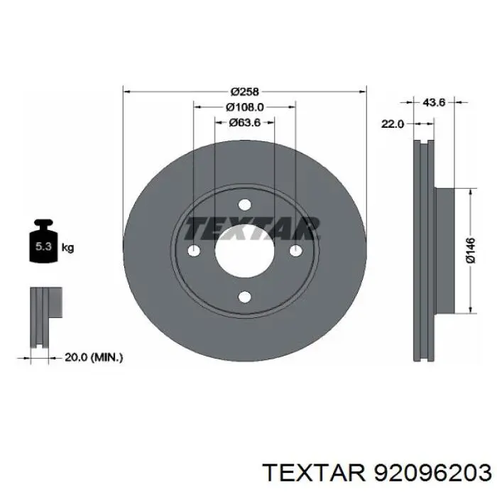 Диск гальмівний передній 92096203 Textar