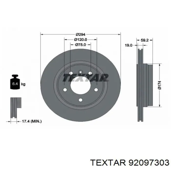 92097303 Textar диск гальмівний задній