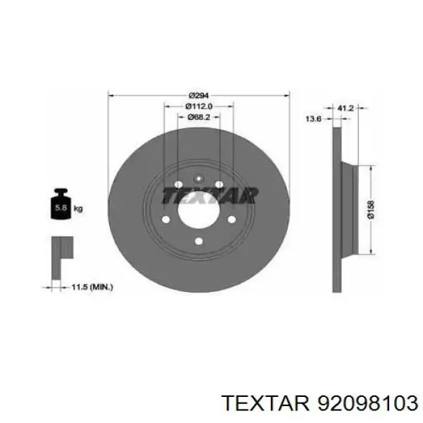 92098103 Textar диск гальмівний задній