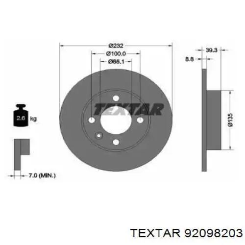 Купити 92098203 Textar Диск заднього гальма