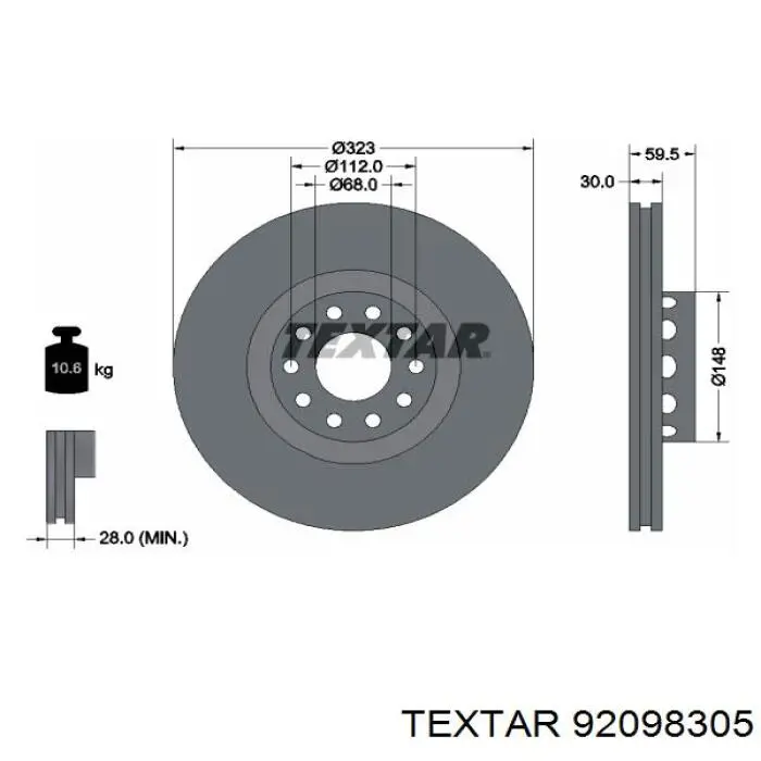 Диск гальмівний передній 92098305 Textar