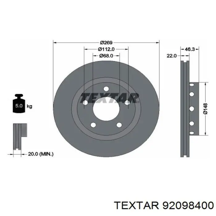 Диск гальмівний задній 92098400 Textar