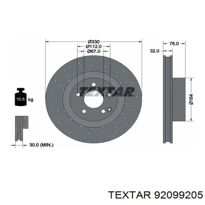92099205 Textar диск гальмівний передній