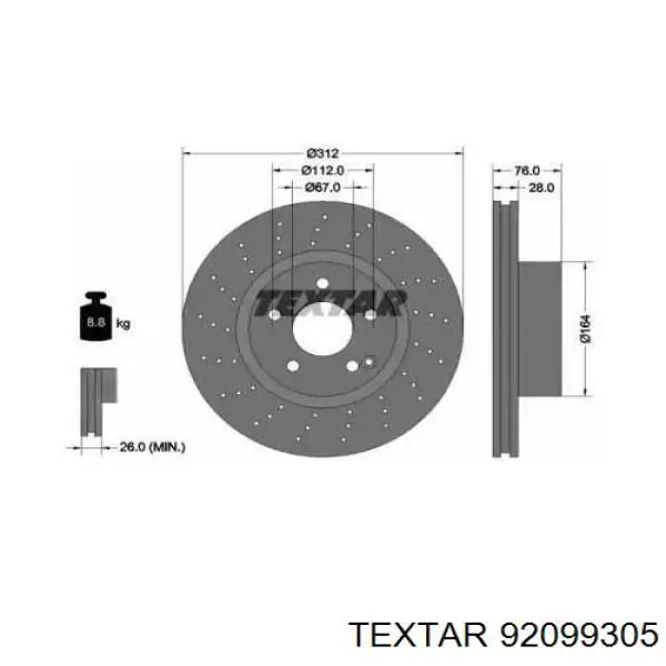 92099305 Textar диск гальмівний передній