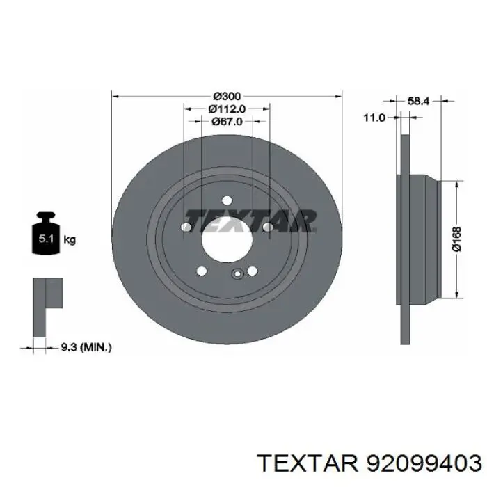 92099403 Textar диск гальмівний задній