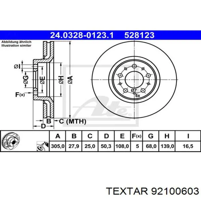 Диск переднього гальма Textar 92100603 ціна, від 54.39 USD