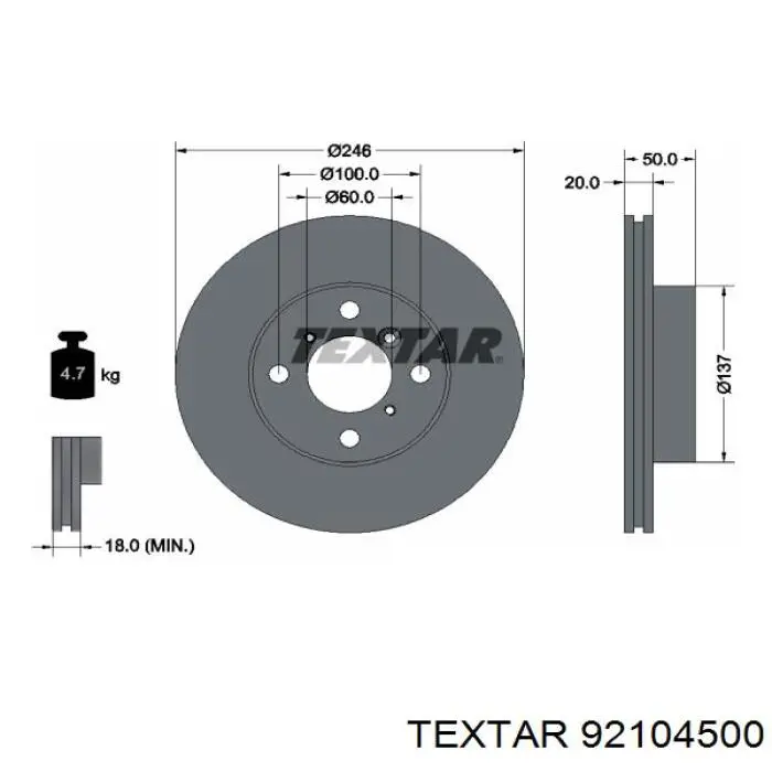 92104500 Textar диск гальмівний передній