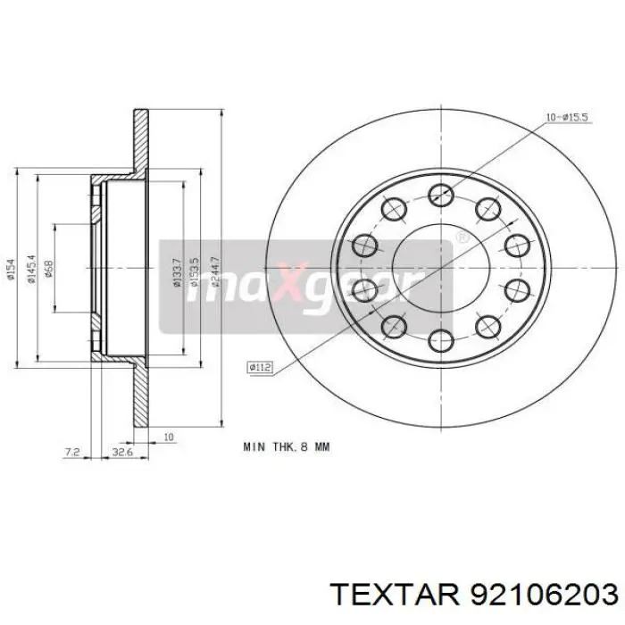Диск гальмівний задній Textar 92106203
