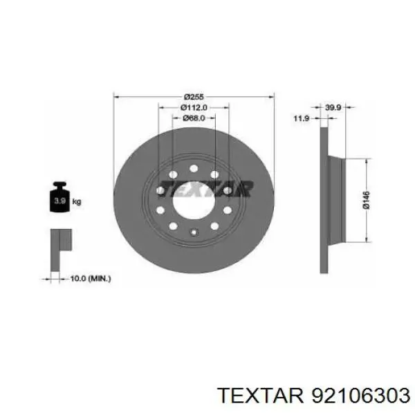 92106303 Textar диск гальмівний задній