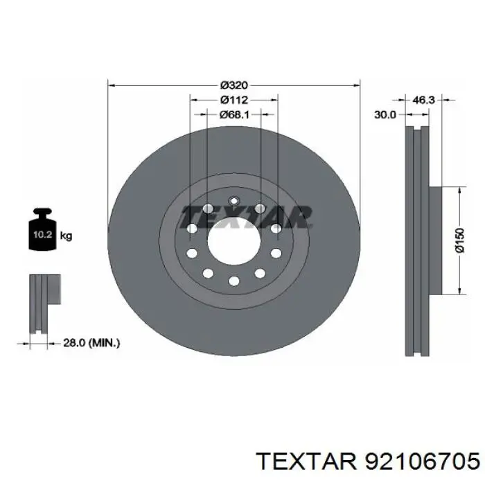 Диск переднього гальма Textar 92106705 ціна, від 51.33 USD