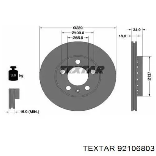 92106803 Textar диск гальмівний передній