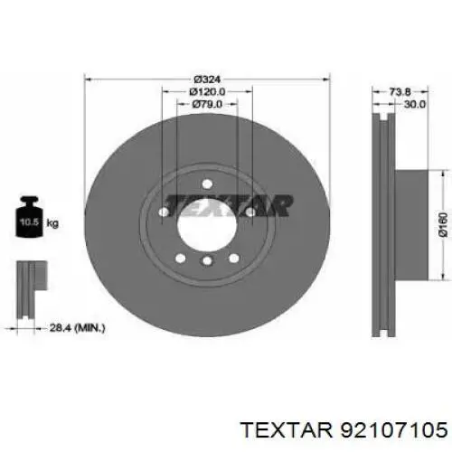92107105 Textar диск гальмівний передній