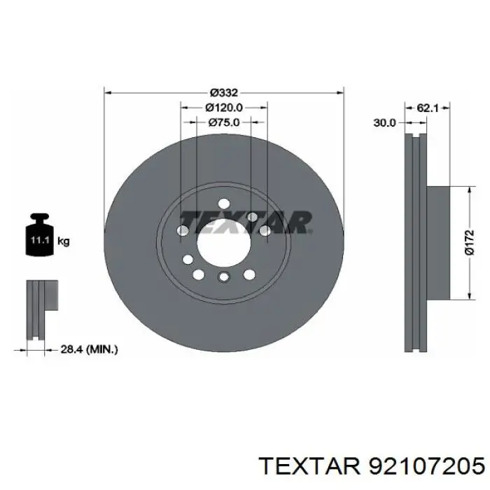 92107205 Textar диск гальмівний передній