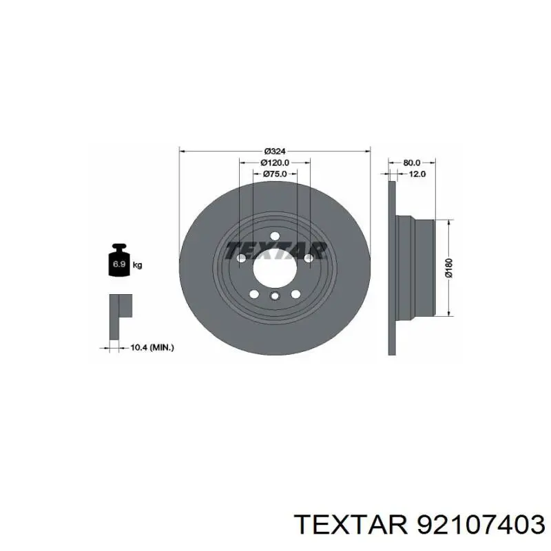 92107403 Textar диск гальмівний задній