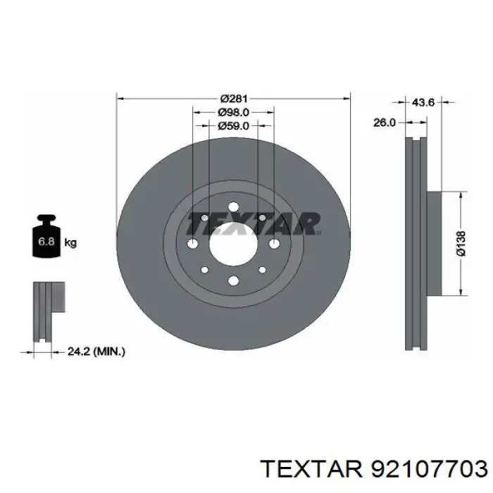 92107703 Textar диск гальмівний передній