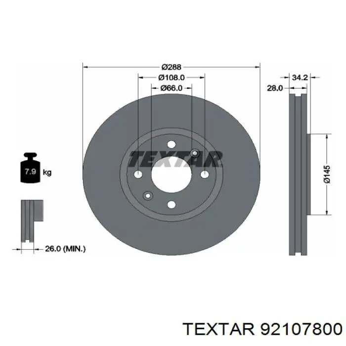 92107800 Textar диск гальмівний передній