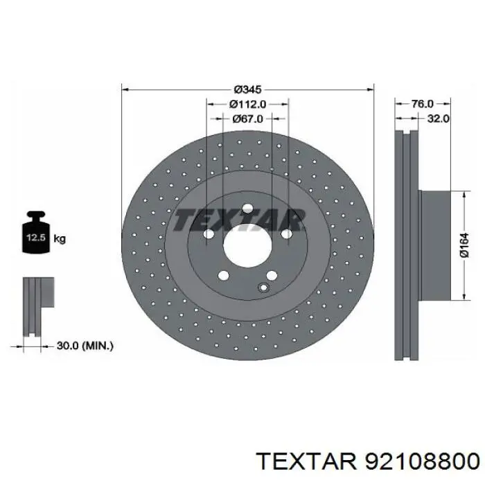 92108800 Textar диск гальмівний передній