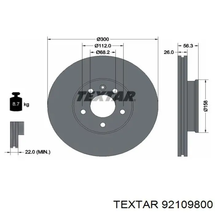 92109800 Textar диск гальмівний передній