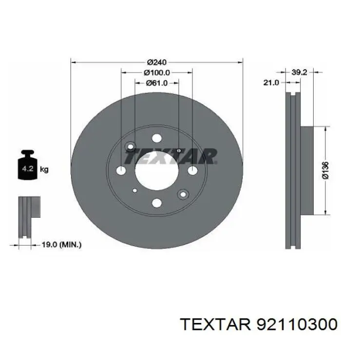 Диск переднього гальма Textar 92110300 ціна, від 26.05 USD