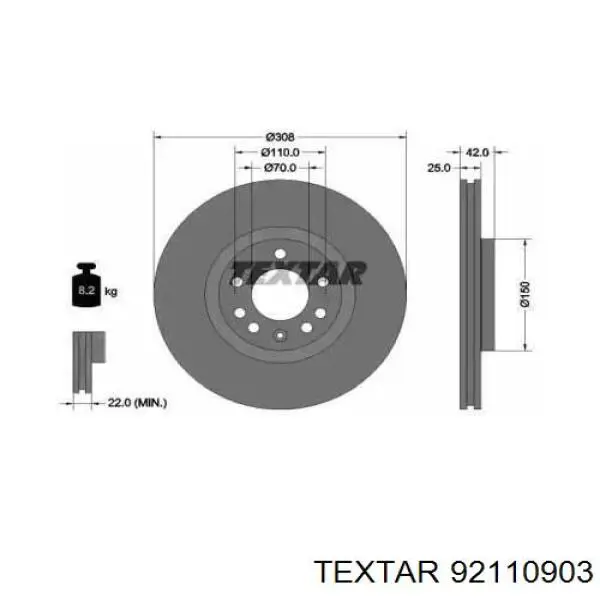 92110903 Textar диск гальмівний передній