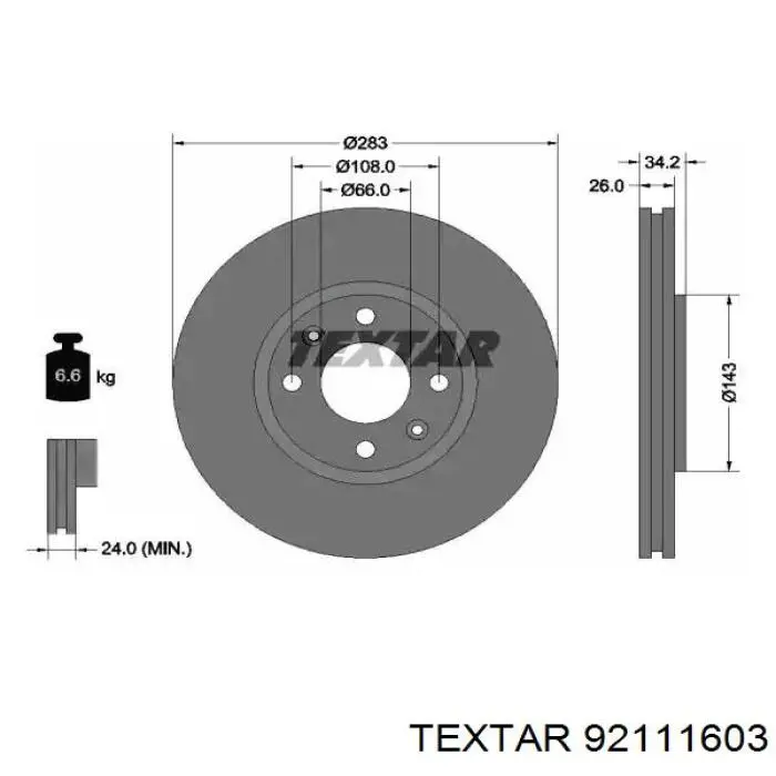 92111603 Textar Гальмо дискове переднє