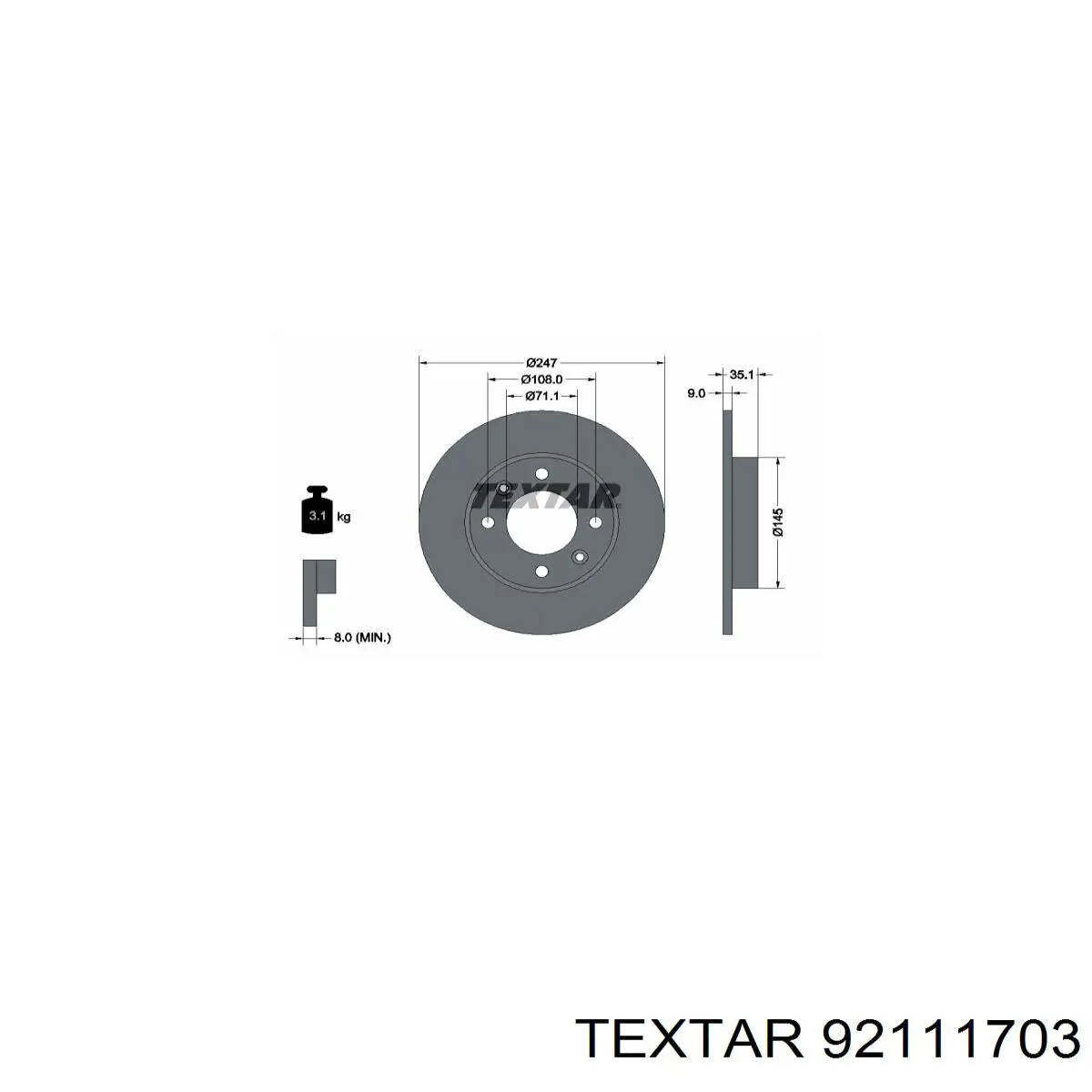 92111703 Textar Диск тормозной задний (247х9)